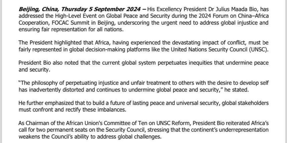 GOVERNMENT OF SIERRA LEONE STATE HOUSE OFFICE THE PRESS SECRETARY